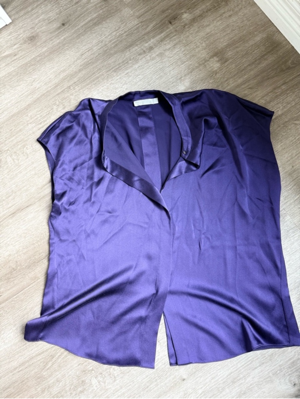 Vince Deep Purple Satin Short-Sleeve Blouse